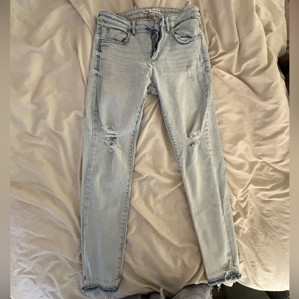 Zara Light Blue Ripped Skinny Jeans